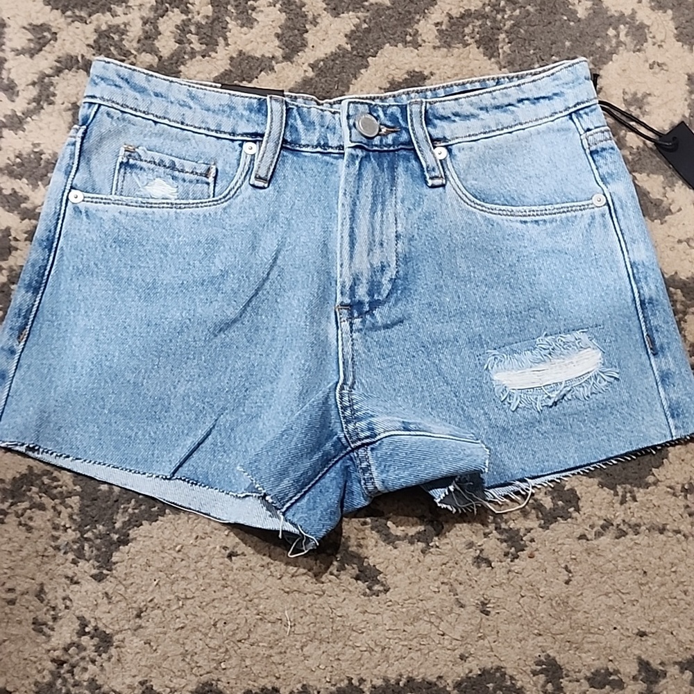 Blank NYC The Barrow Vintage High Rise Denim Shorts Womens Raw Cut Frayed NWT